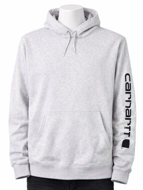 Carhartt Hoodie Mens XL Gray Loose Fit Pullover Sweatshirt Logo Sleeve NWT